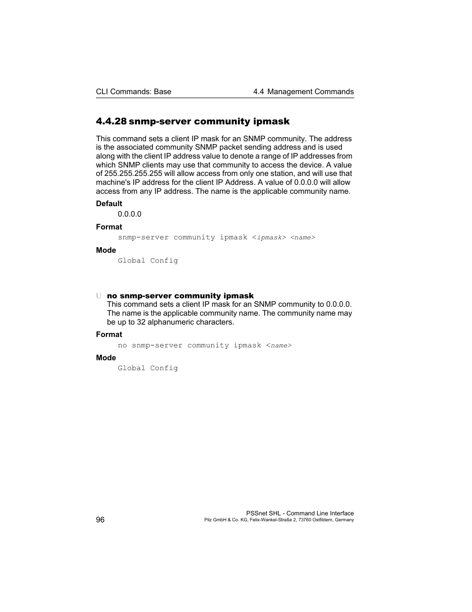 28 snmp-server community ipmask, 28snmp-server community ipmask | Pilz PSSnet SHL 8T MRP User Manual | Page 96 / 353