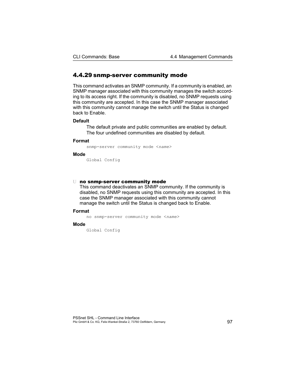 29 snmp-server community mode, 29snmp-server community mode | Pilz PSSnet SHL 8T MRP User Manual | Page 97 / 353
