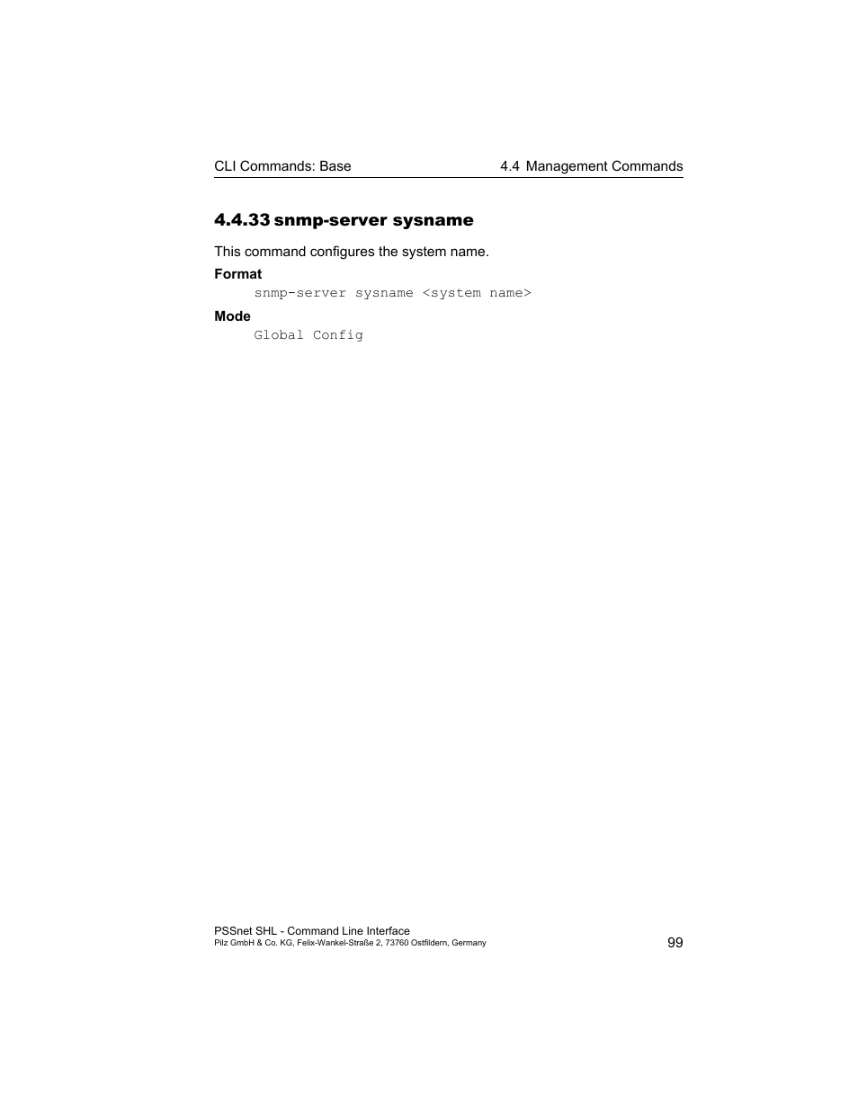 33 snmp-server sysname, 33snmp-server sysname | Pilz PSSnet SHL 8T MRP User Manual | Page 99 / 353
