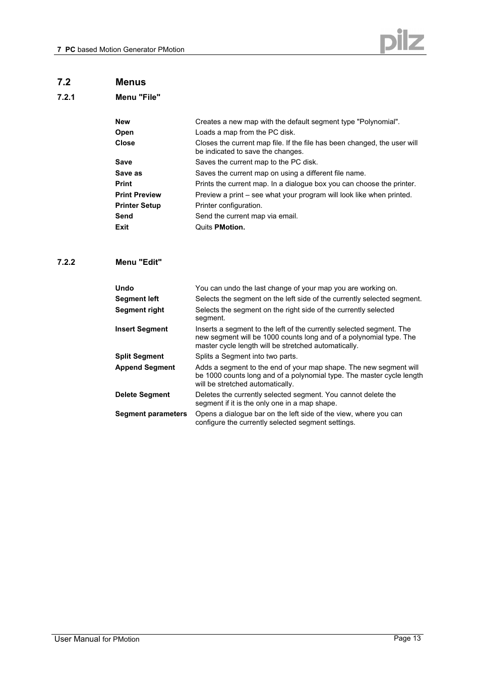 2 menus | Pilz PMCprimo 16+.00/0/1/6/4 User Manual | Page 13 / 56