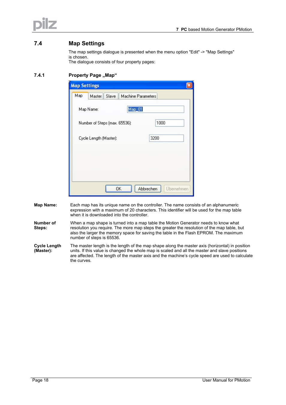 4 map settings | Pilz PMCprimo 16+.00/0/1/6/4 User Manual | Page 18 / 56