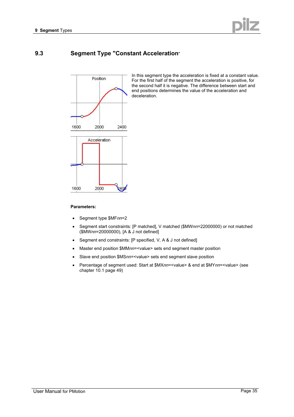 3 segment type "constant acceleration | Pilz PMCprimo 16+.00/0/1/6/4 User Manual | Page 35 / 56