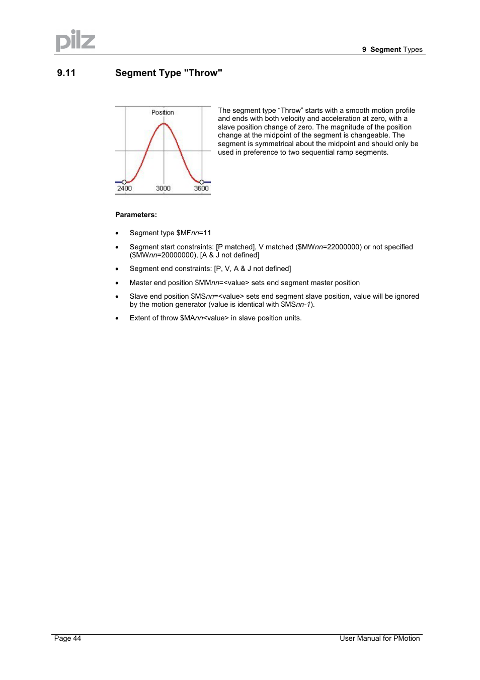 11 segment type "throw | Pilz PMCprimo 16+.00/0/1/6/4 User Manual | Page 44 / 56