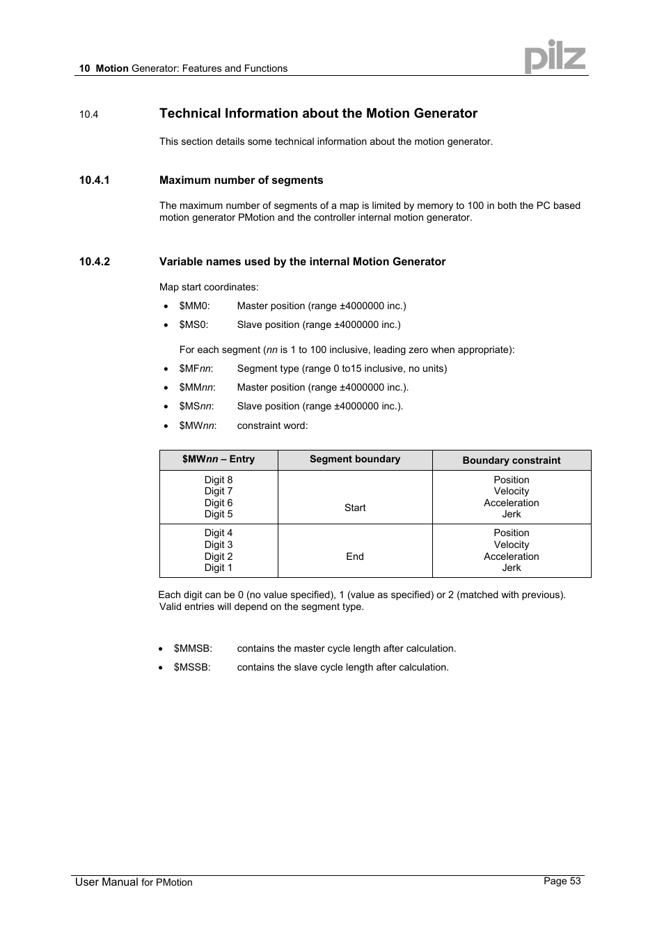 Technical information about the motion generator | Pilz PMCprimo 16+.00/0/1/6/4 User Manual | Page 53 / 56