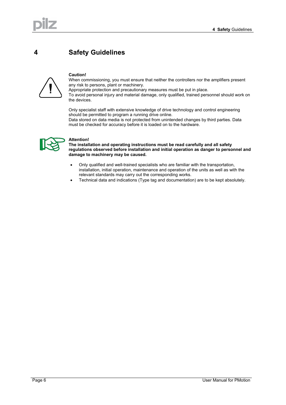 4 safety guidelines | Pilz PMCprimo 16+.00/0/1/6/4 User Manual | Page 6 / 56