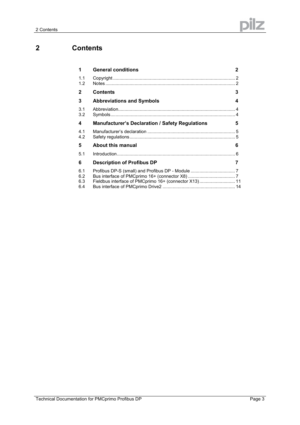 2 contents | Pilz PMCprimo 16+.00/0/1/6/4 User Manual | Page 3 / 16
