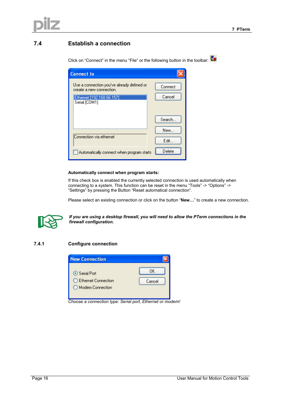 4 establish a connection | Pilz PMCprimo 16+.00/0/1/6/4 User Manual | Page 16 / 48