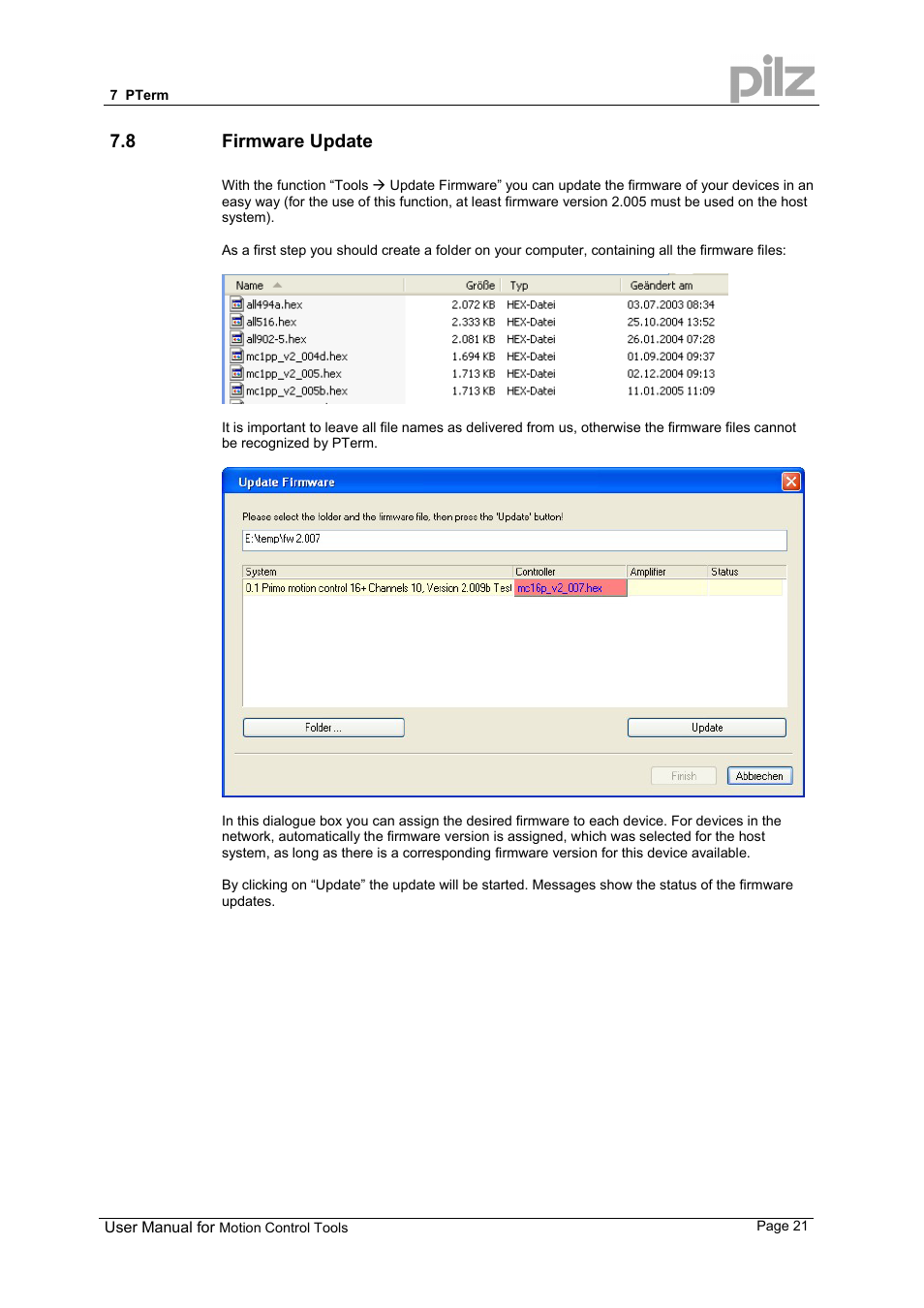 8 firmware update | Pilz PMCprimo 16+.00/0/1/6/4 User Manual | Page 21 / 48