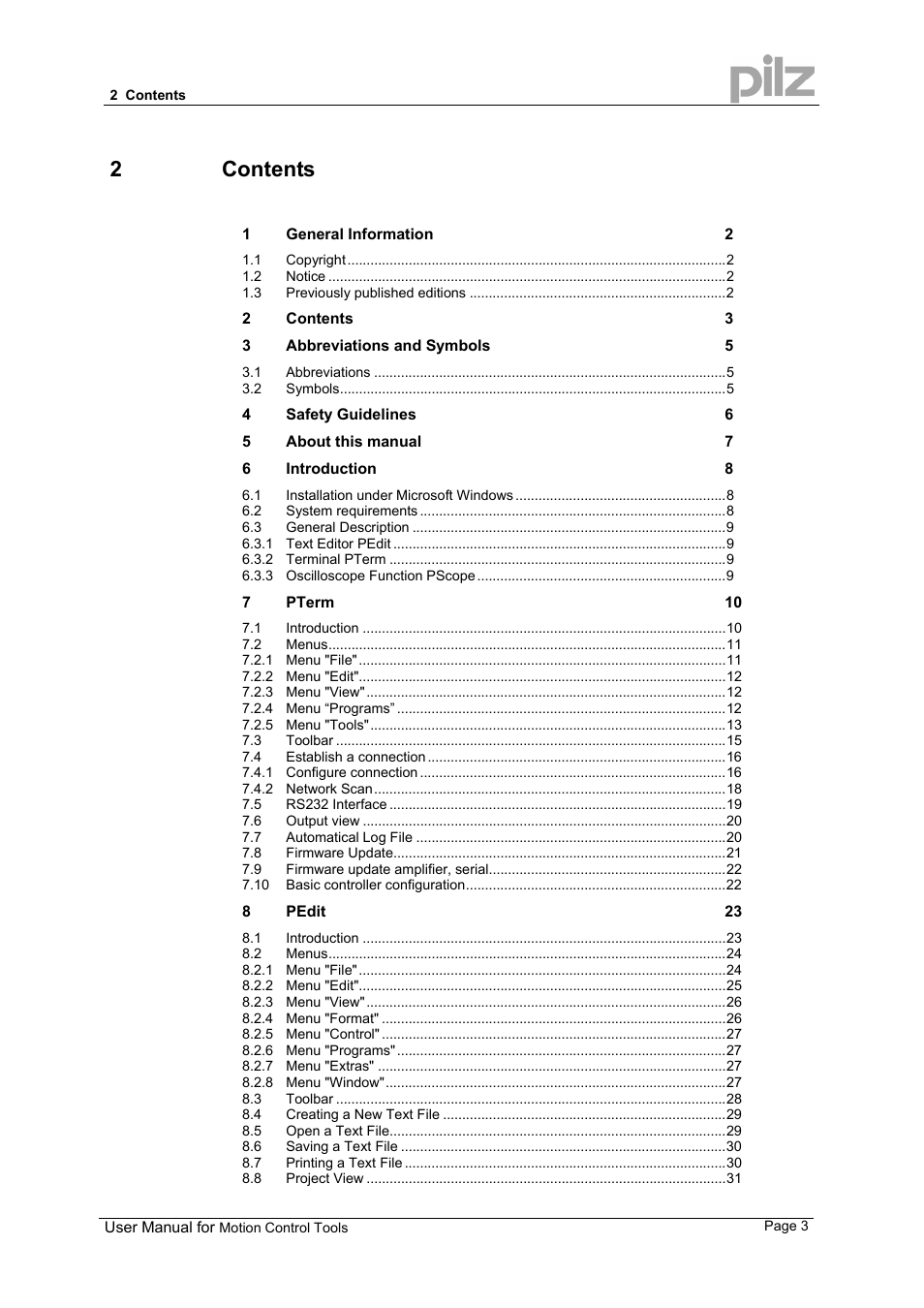 2 contents | Pilz PMCprimo 16+.00/0/1/6/4 User Manual | Page 3 / 48