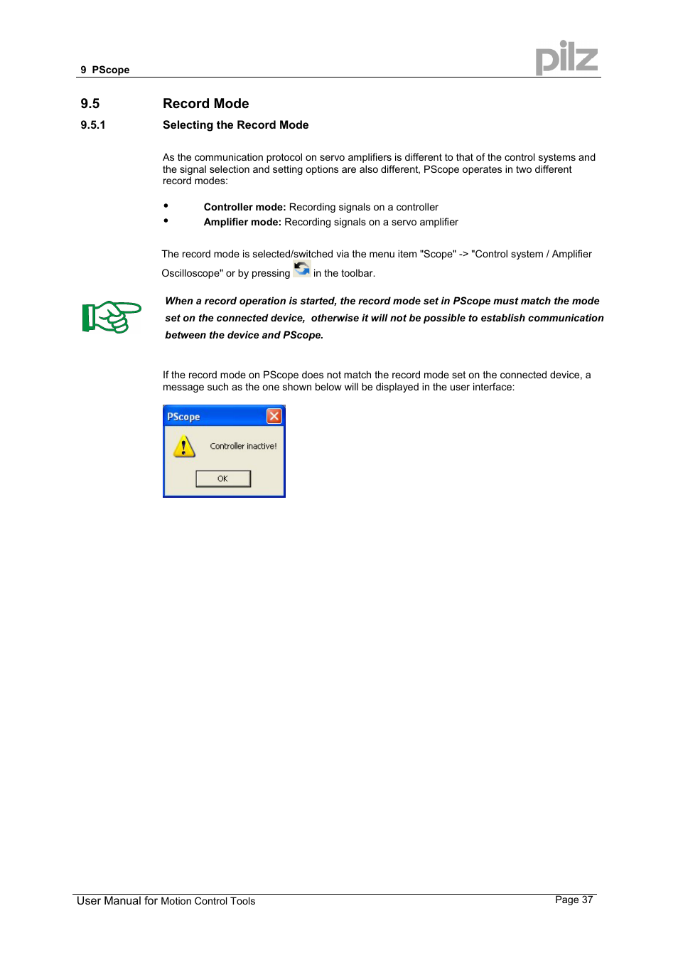 5 record mode | Pilz PMCprimo 16+.00/0/1/6/4 User Manual | Page 37 / 48