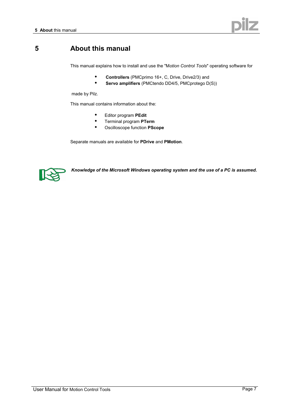 5about this manual | Pilz PMCprimo 16+.00/0/1/6/4 User Manual | Page 7 / 48