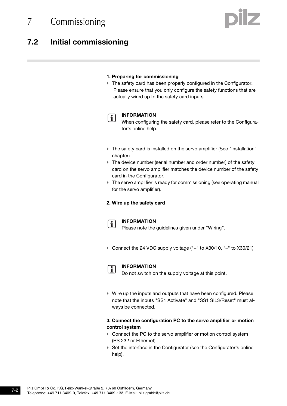 Initial commissioning, 7commissioning, 2 initial commissioning | Pilz PMCprimo DriveP.01/AA0/4/0/0/208-480VAC User Manual | Page 74 / 101