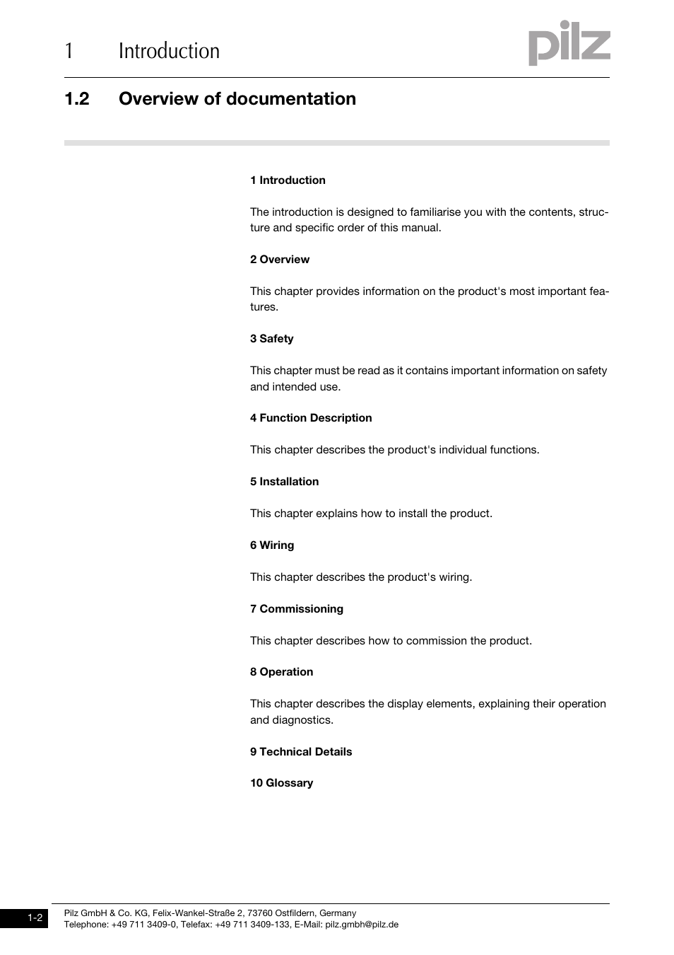 Overview of documentation, 1introduction, 2 overview of documentation | Pilz PMCprimo DriveP.01/AA0/4/0/0/208-480VAC User Manual | Page 8 / 101