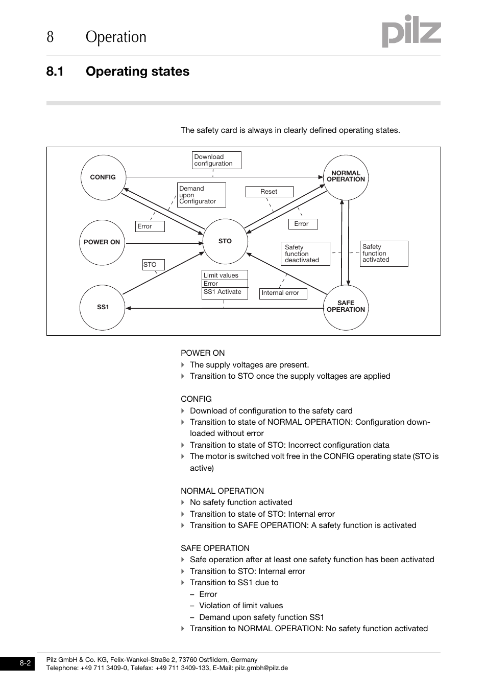 Operating states, 8operation, 1 operating states | Pilz PMCprimo DriveP.01/AA0/4/0/0/208-480VAC User Manual | Page 88 / 101