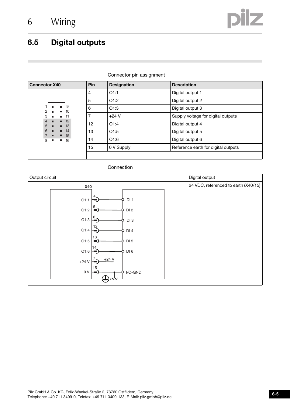 Digital outputs, 6wiring, 5 digital outputs | Pilz PMCprimo DriveP.01/AA0/4/0/0/208-480VAC User Manual | Page 37 / 73