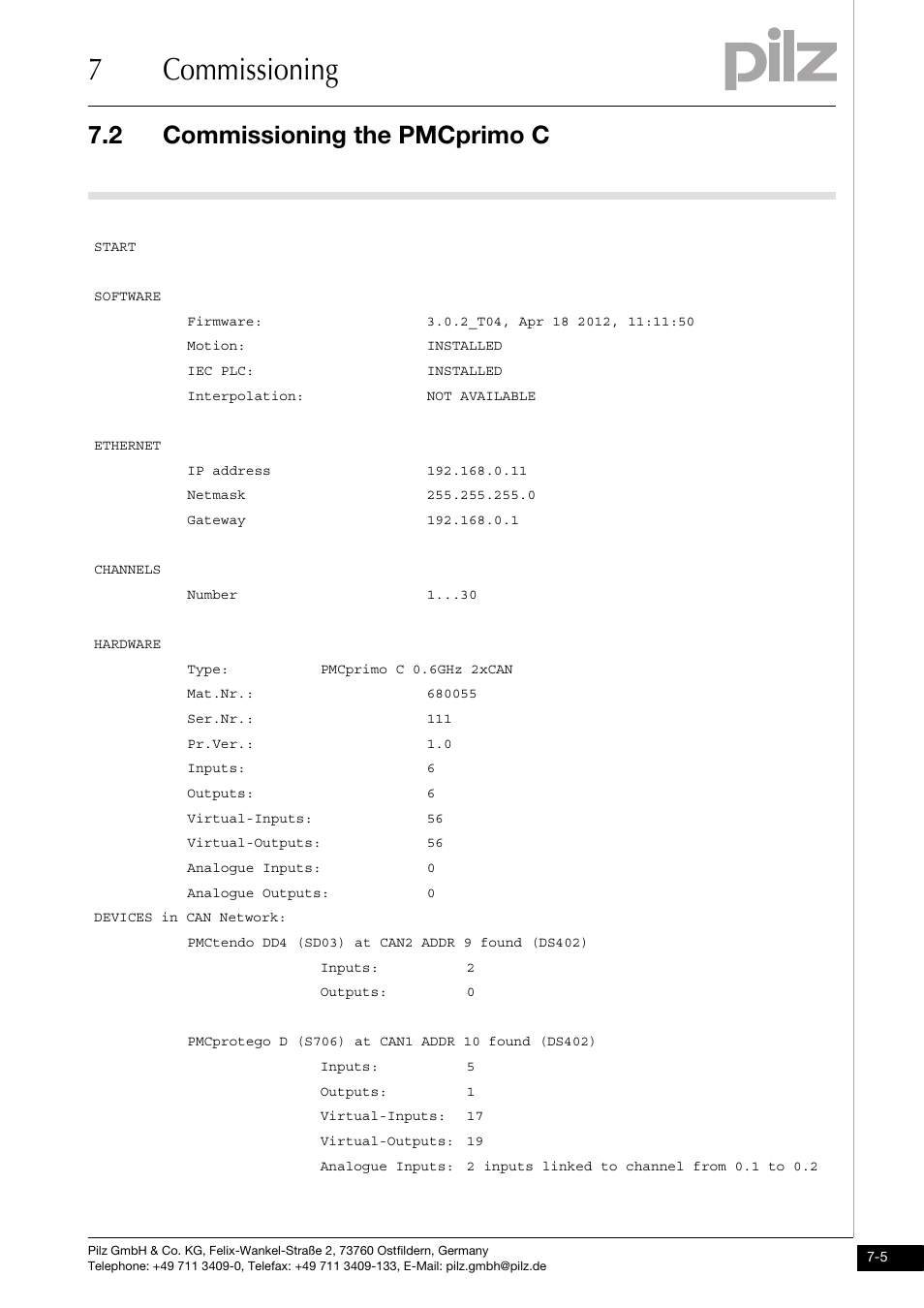 7commissioning, 2 commissioning the pmcprimo c | Pilz PMCprimo DriveP.01/AA0/4/0/0/208-480VAC User Manual | Page 49 / 73