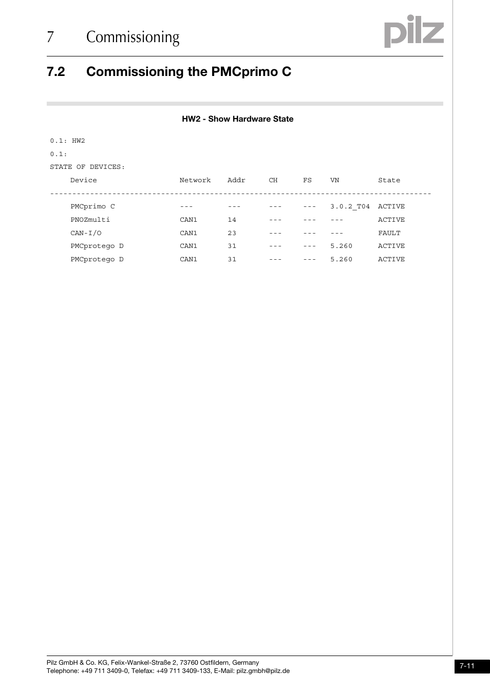 7commissioning, 2 commissioning the pmcprimo c | Pilz PMCprimo DriveP.01/AA0/4/0/0/208-480VAC User Manual | Page 55 / 73