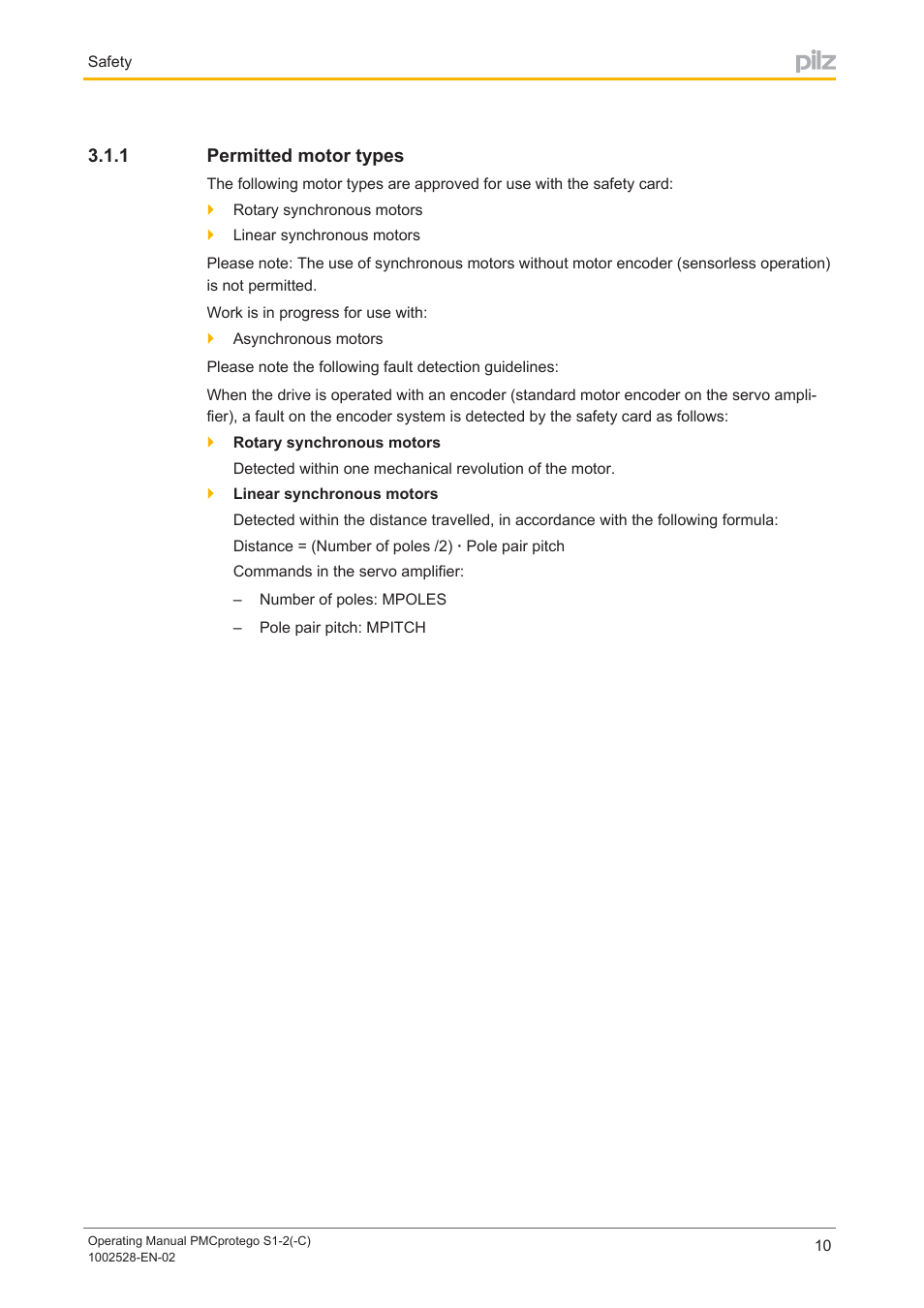 1 permitted motor types, Permitted motor types | Pilz PMCprimo DriveP.01/AA0/4/0/0/208-480VAC User Manual | Page 10 / 93