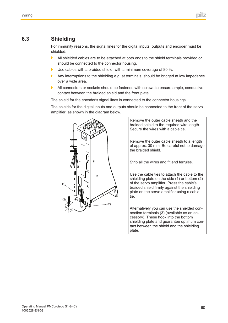 3 shielding, Shielding | Pilz PMCprimo DriveP.01/AA0/4/0/0/208-480VAC User Manual | Page 60 / 93