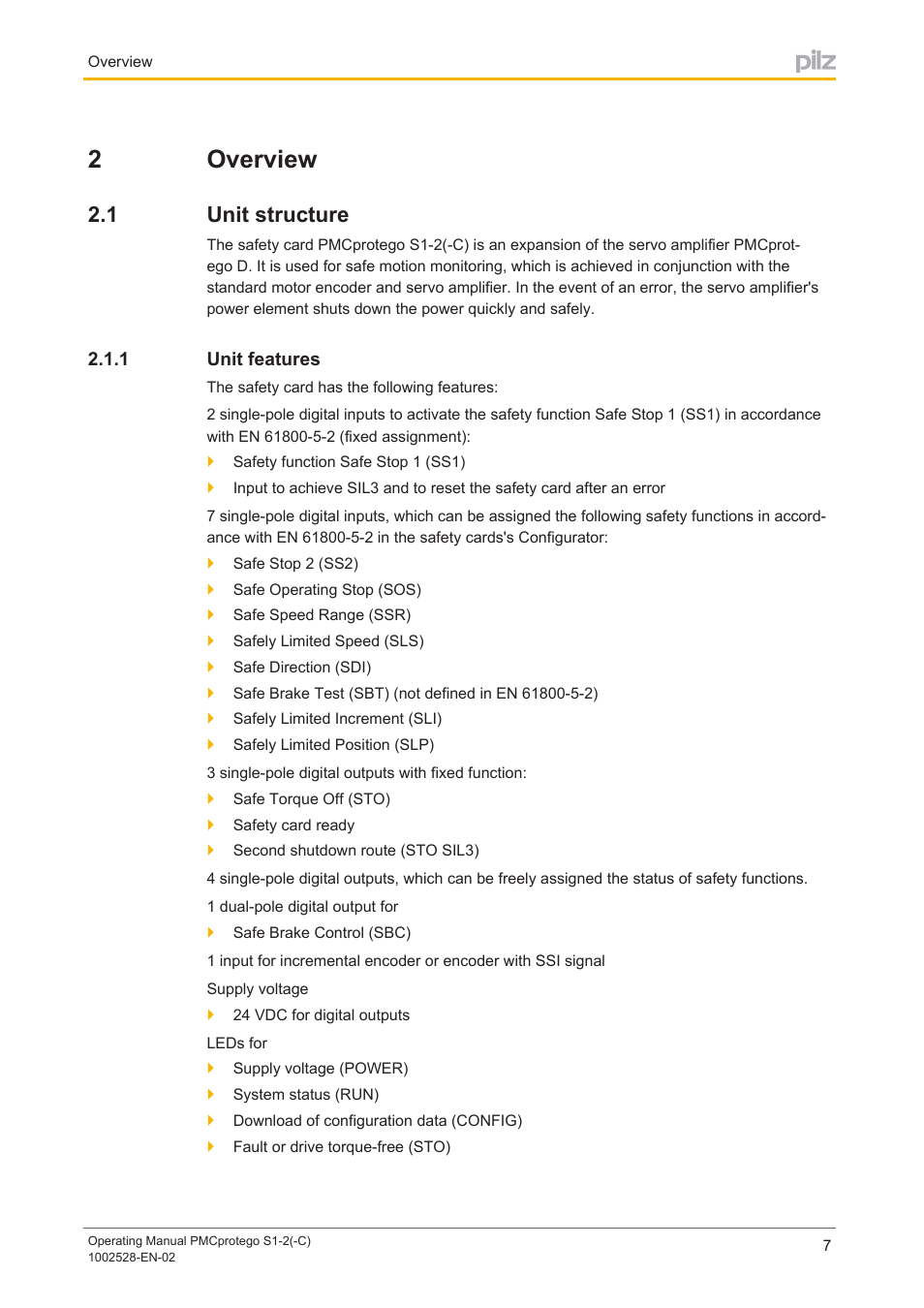 2 overview, 1 unit structure, 1 unit features | Section 2, Overview, Unit structure, Unit features, 2overview | Pilz PMCprimo DriveP.01/AA0/4/0/0/208-480VAC User Manual | Page 7 / 93