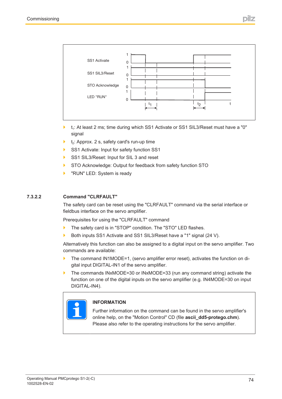 2 command "clrfault, Command "clrfault | Pilz PMCprimo DriveP.01/AA0/4/0/0/208-480VAC User Manual | Page 74 / 93