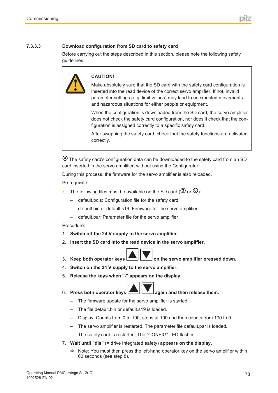 Download configuration from sd card to safety card | Pilz PMCprimo DriveP.01/AA0/4/0/0/208-480VAC User Manual | Page 78 / 93