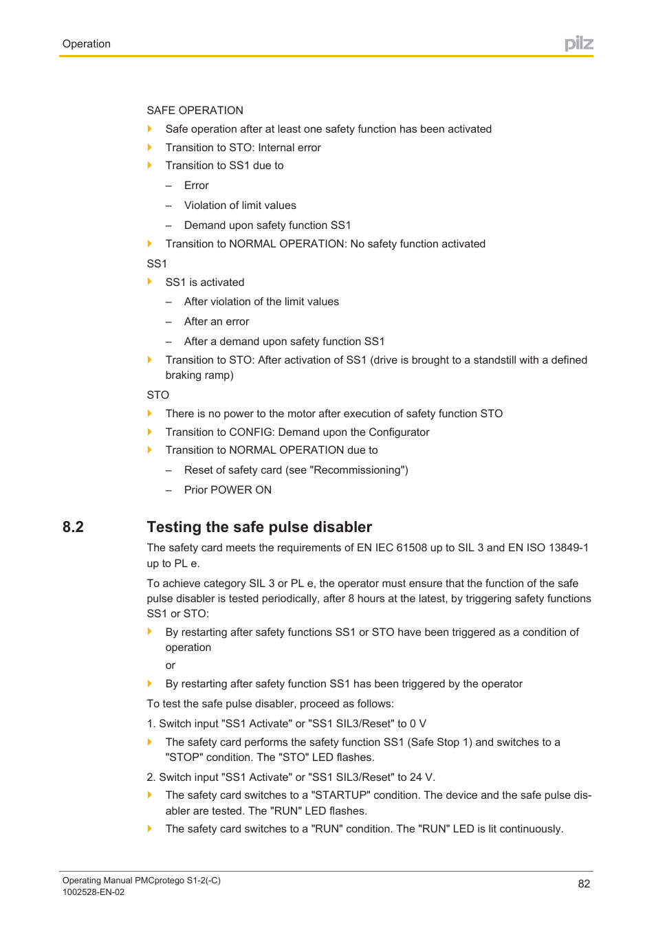 2 testing the safe pulse disabler, Testing the safe pulse disabler | Pilz PMCprimo DriveP.01/AA0/4/0/0/208-480VAC User Manual | Page 82 / 93