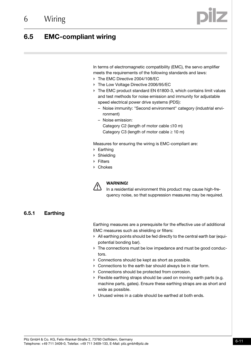 Emc-compliant wiring, 1 earthing, 6wiring | 5 emc-compliant wiring | Pilz PMCprimo DriveP.01/AA0/4/0/0/208-480VAC User Manual | Page 115 / 220