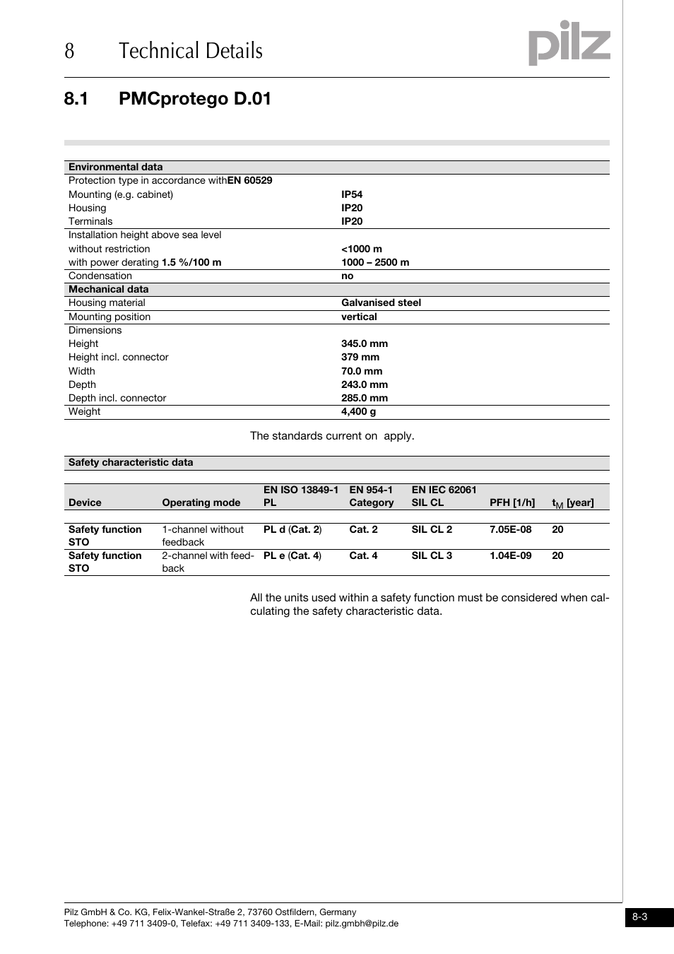 8technical details, 1 pmcprotego d.01 | Pilz PMCprimo DriveP.01/AA0/4/0/0/208-480VAC User Manual | Page 193 / 220