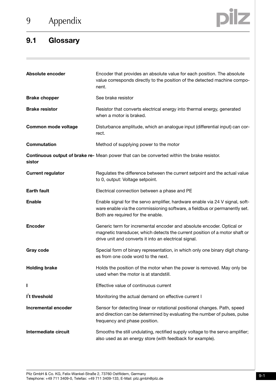 Appendix, Glossary, 9appendix | 1 glossary | Pilz PMCprimo DriveP.01/AA0/4/0/0/208-480VAC User Manual | Page 212 / 220