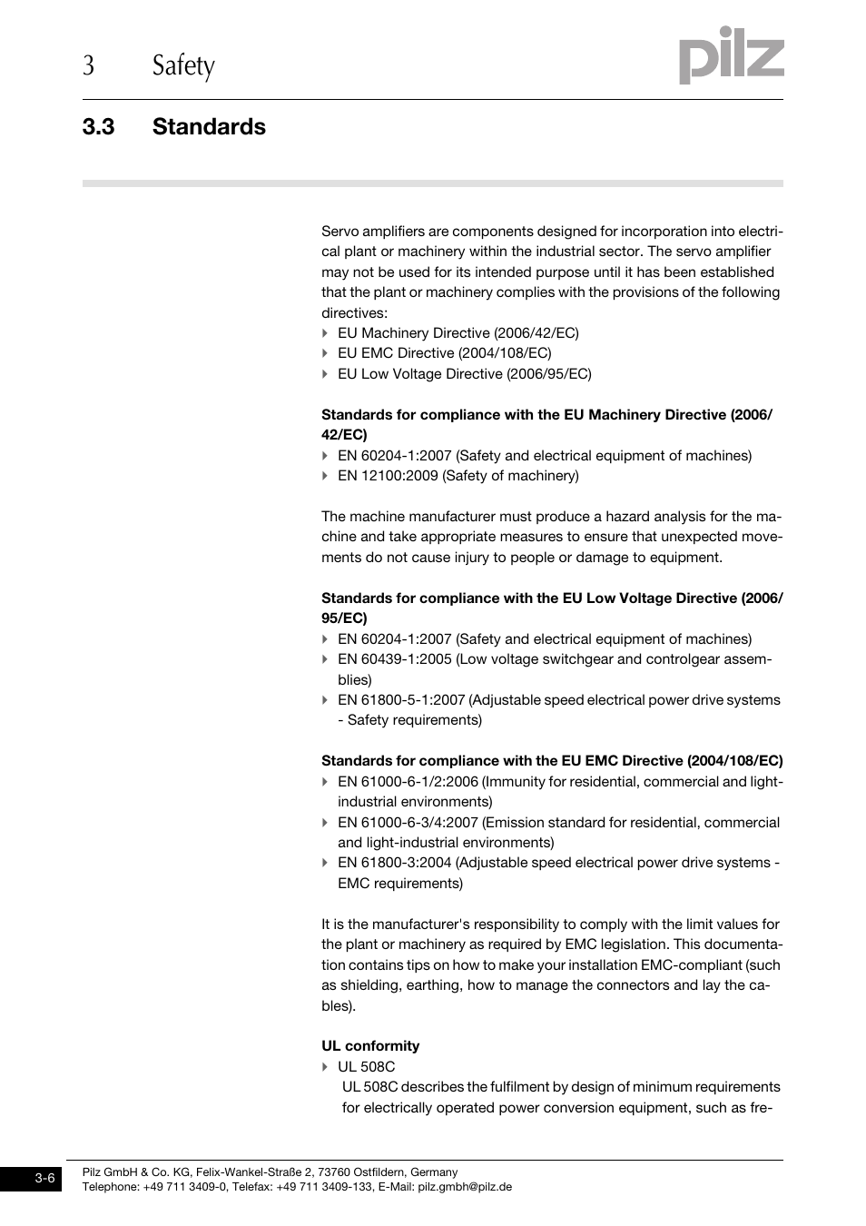 Standards, 3safety, 3 standards | Pilz PMCprimo DriveP.01/AA0/4/0/0/208-480VAC User Manual | Page 28 / 220