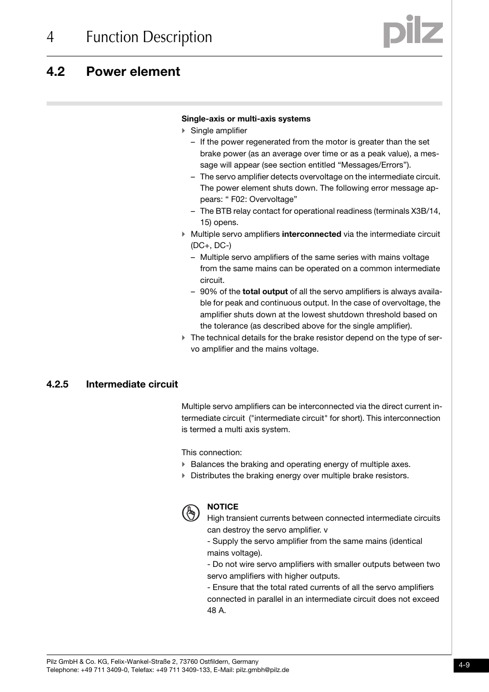 5 intermediate circuit, 4function description, 2 power element | Pilz PMCprimo DriveP.01/AA0/4/0/0/208-480VAC User Manual | Page 41 / 220