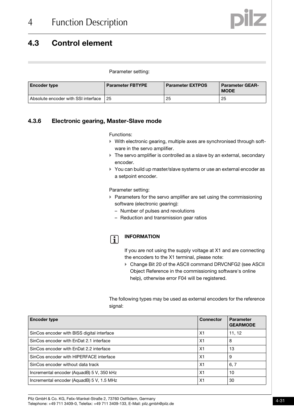 6 electronic gearing, master-slave mode, 4function description, 3 control element | Pilz PMCprimo DriveP.01/AA0/4/0/0/208-480VAC User Manual | Page 63 / 220