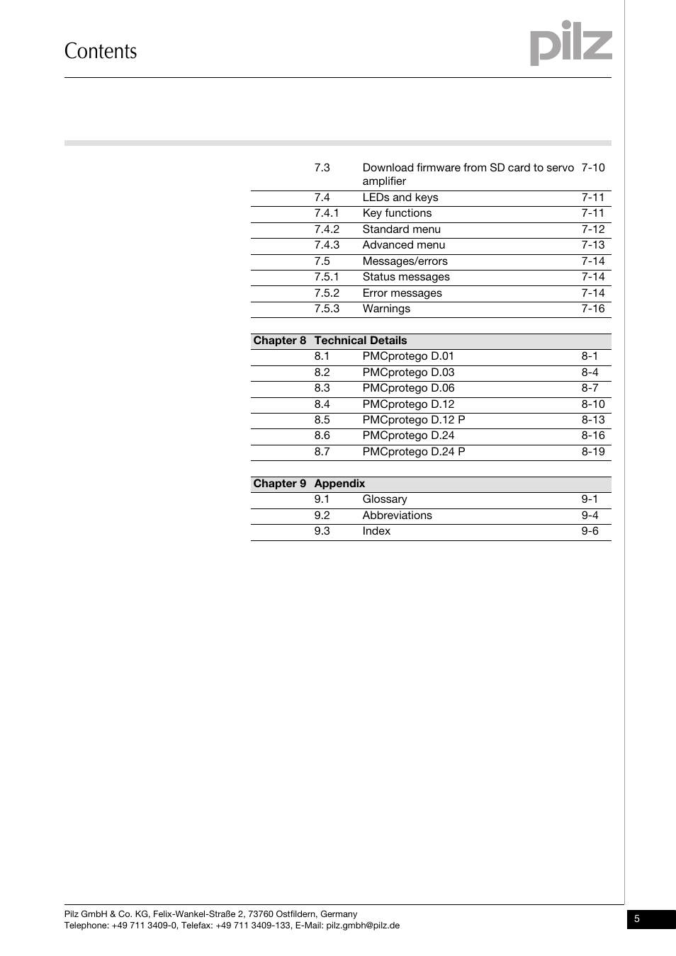 Pilz PMCprimo DriveP.01/AA0/4/0/0/208-480VAC User Manual | Page 7 / 220