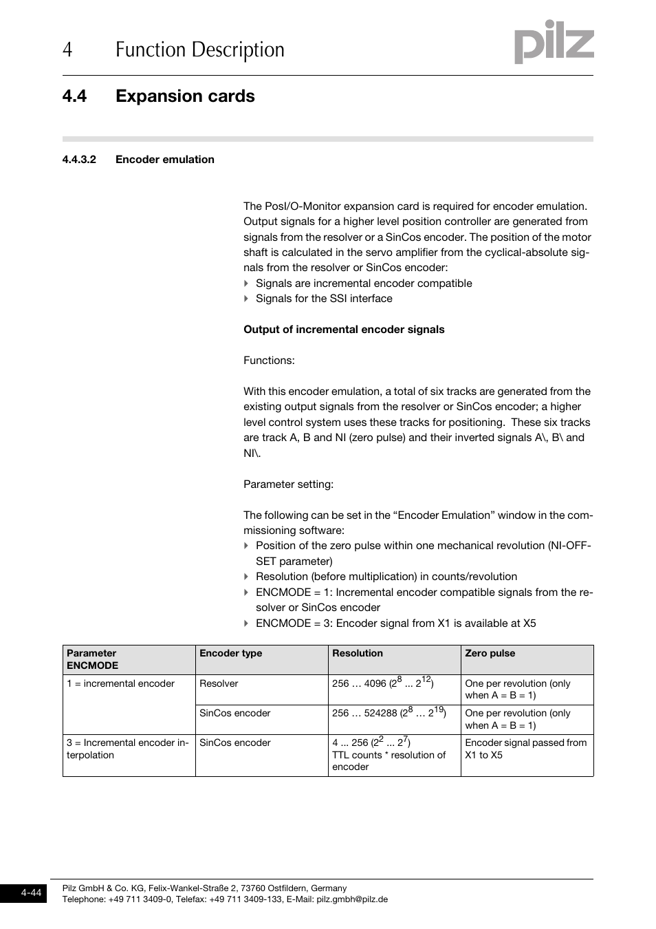 2 encoder emulation, 4function description, 4 expansion cards | Pilz PMCprimo DriveP.01/AA0/4/0/0/208-480VAC User Manual | Page 76 / 220