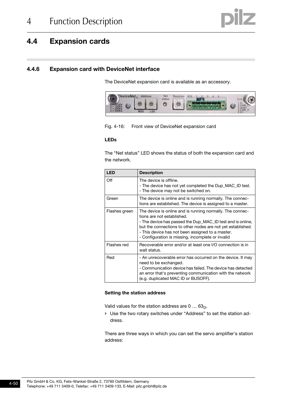 6 expansion card with devicenet interface, 4function description, 4 expansion cards | Pilz PMCprimo DriveP.01/AA0/4/0/0/208-480VAC User Manual | Page 82 / 220