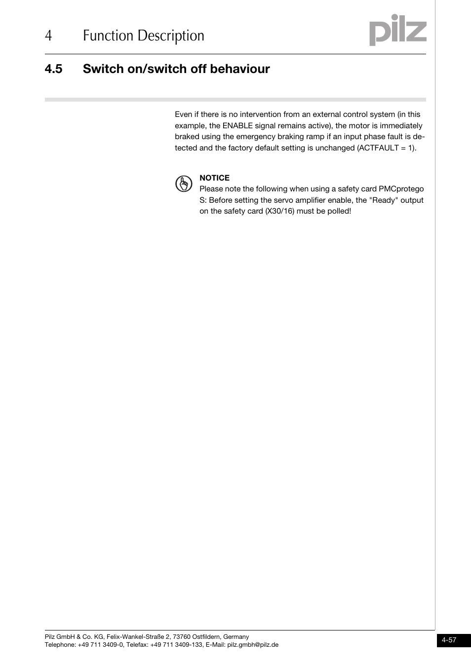 4function description, 5 switch on/switch off behaviour | Pilz PMCprimo DriveP.01/AA0/4/0/0/208-480VAC User Manual | Page 89 / 220