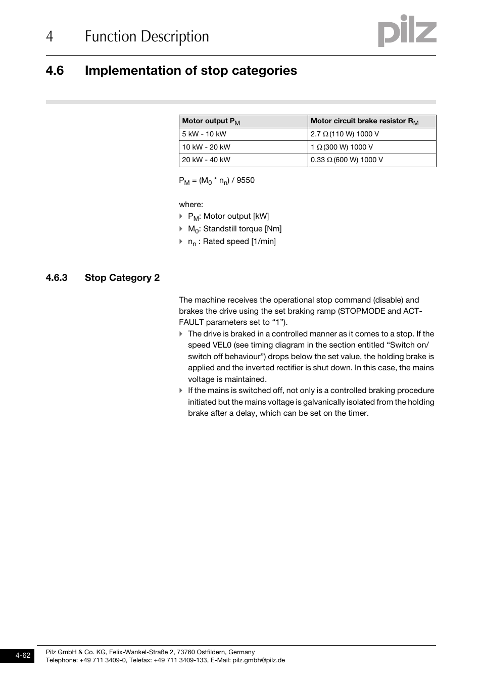 3 stop category 2, 4function description, 6 implementation of stop categories | Pilz PMCprimo DriveP.01/AA0/4/0/0/208-480VAC User Manual | Page 94 / 220