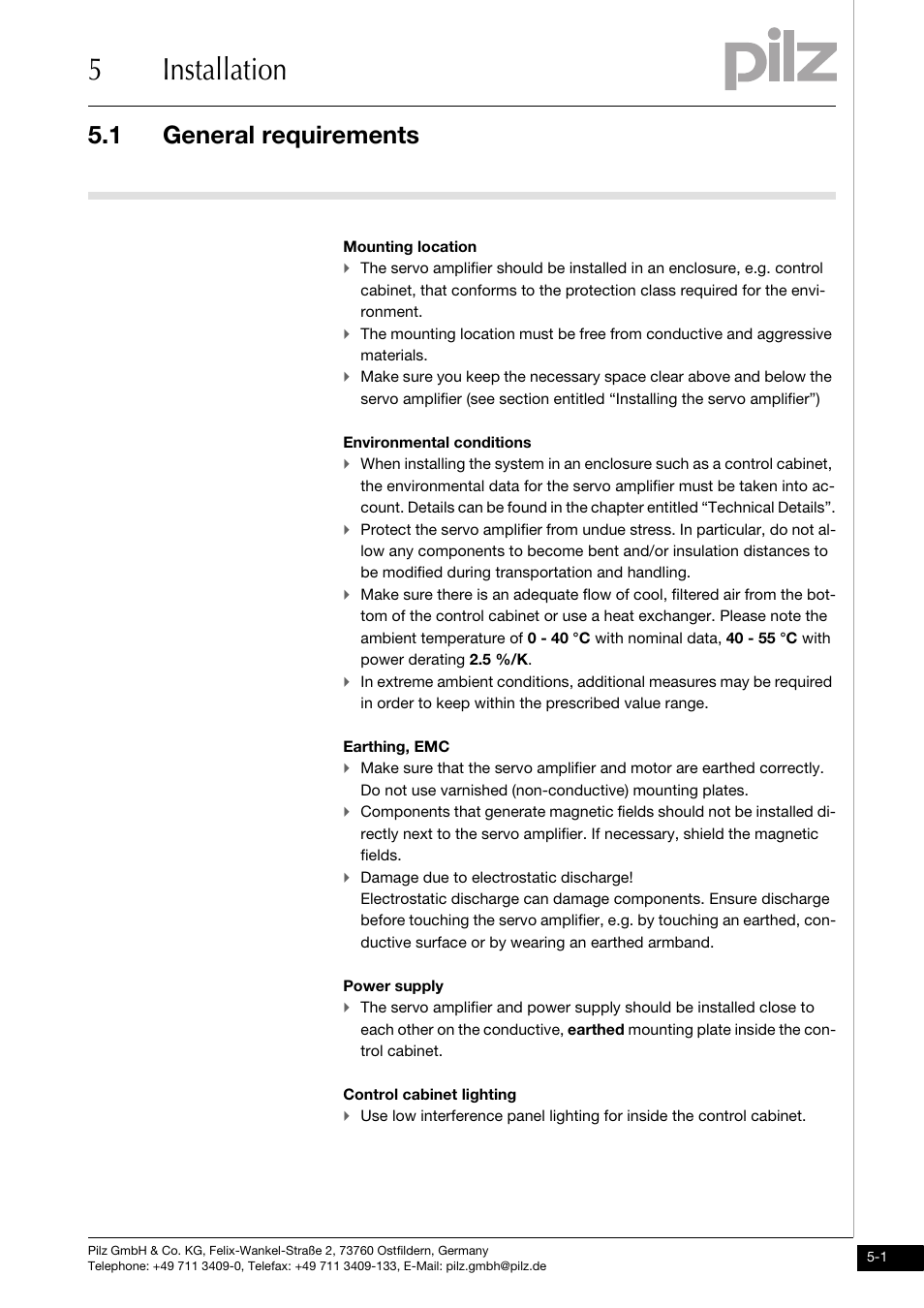 Installation, General requirements, 5installation | 1 general requirements | Pilz PMCprimo DriveP.01/AA0/4/0/0/208-480VAC User Manual | Page 97 / 220