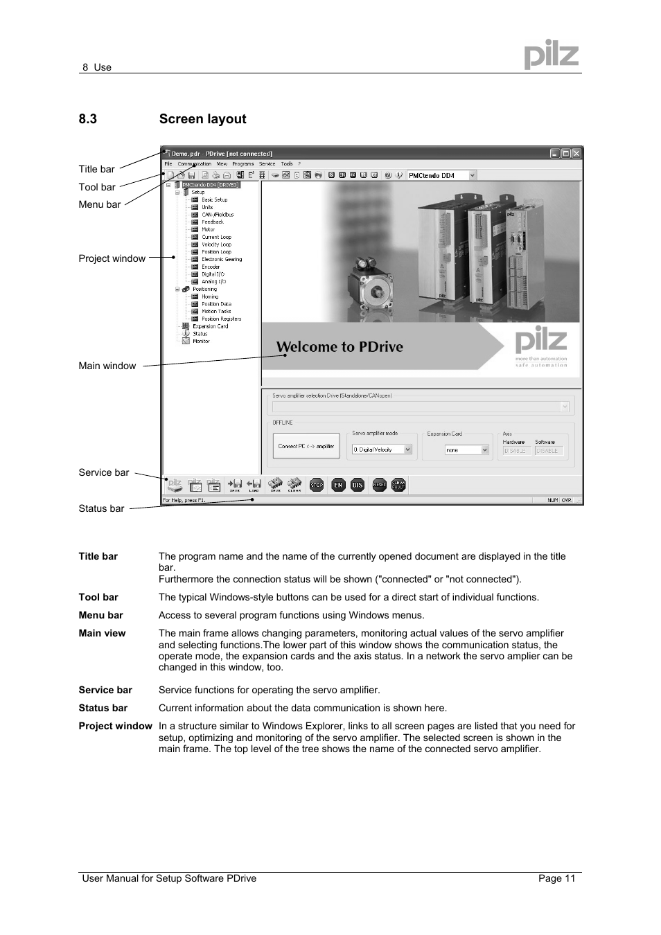 3 screen layout | Pilz PMCprimo DriveP.12/AA0/4/0/0/208-480VAC User Manual | Page 11 / 57