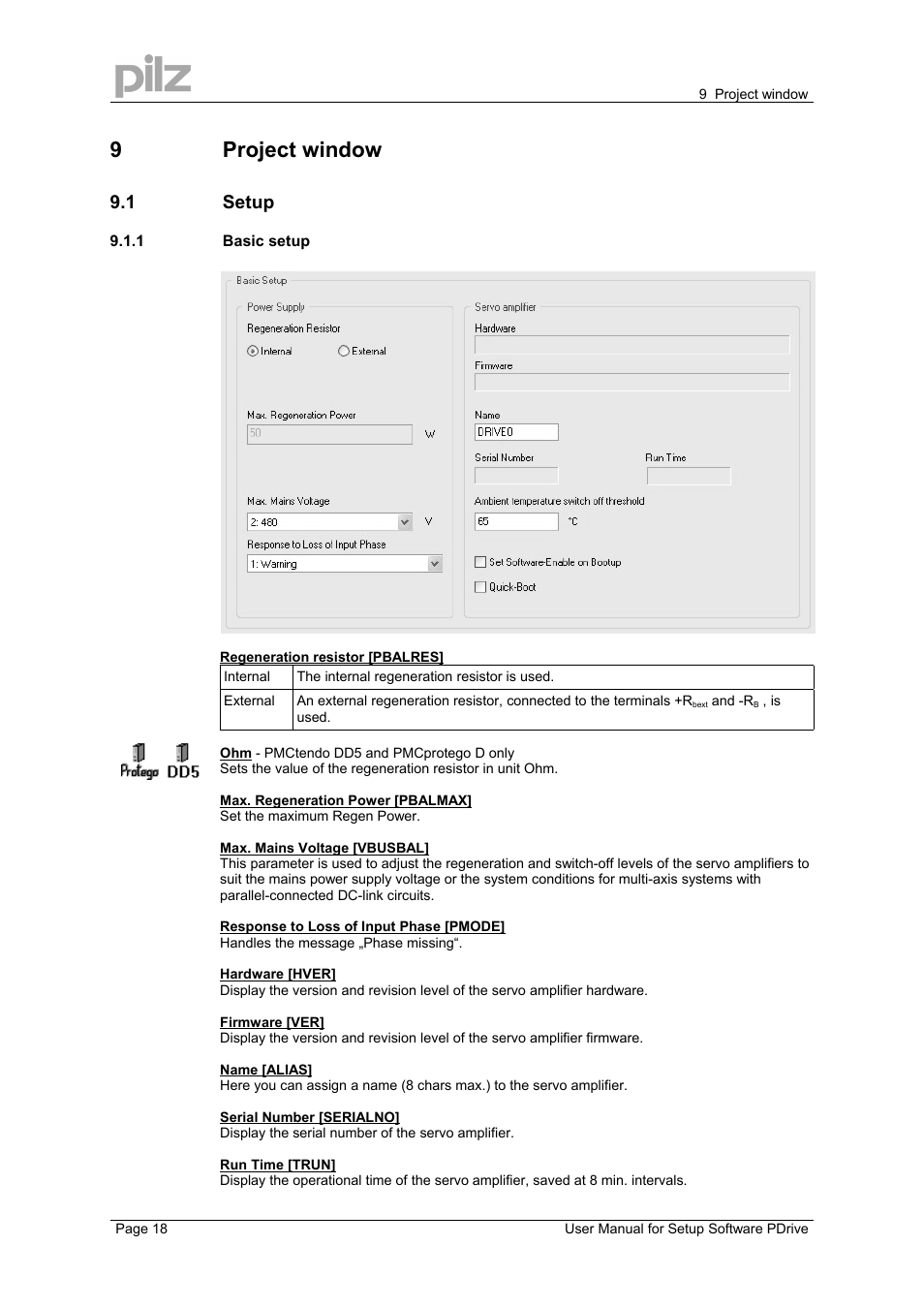 9project window, 1 setup | Pilz PMCprimo DriveP.12/AA0/4/0/0/208-480VAC User Manual | Page 18 / 57