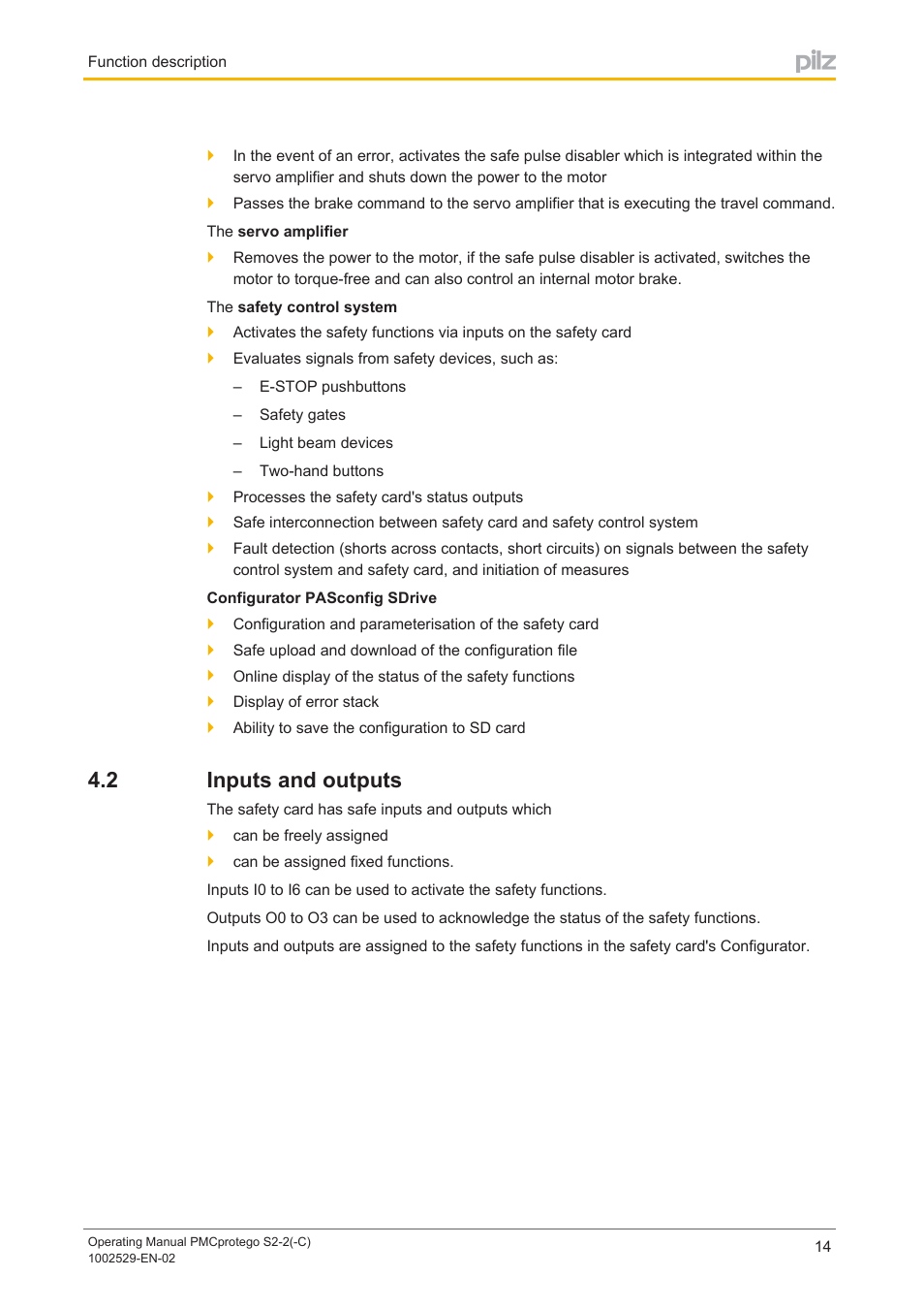 2 inputs and outputs, Inputs and outputs | Pilz PMCprimo DriveP.06/AA0/4/0/0/208-480VAC User Manual | Page 14 / 76