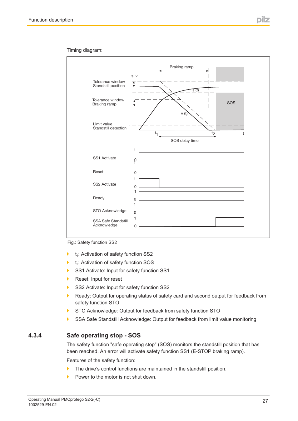 4 safe operating stop - sos, Safe operating stop ­ sos, 4 safe operating stop ­ sos | Pilz PMCprimo DriveP.06/AA0/4/0/0/208-480VAC User Manual | Page 27 / 76