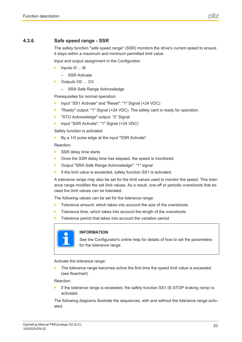 6 safe speed range - ssr, Safe speed range ­ ssr | Pilz PMCprimo DriveP.06/AA0/4/0/0/208-480VAC User Manual | Page 33 / 76