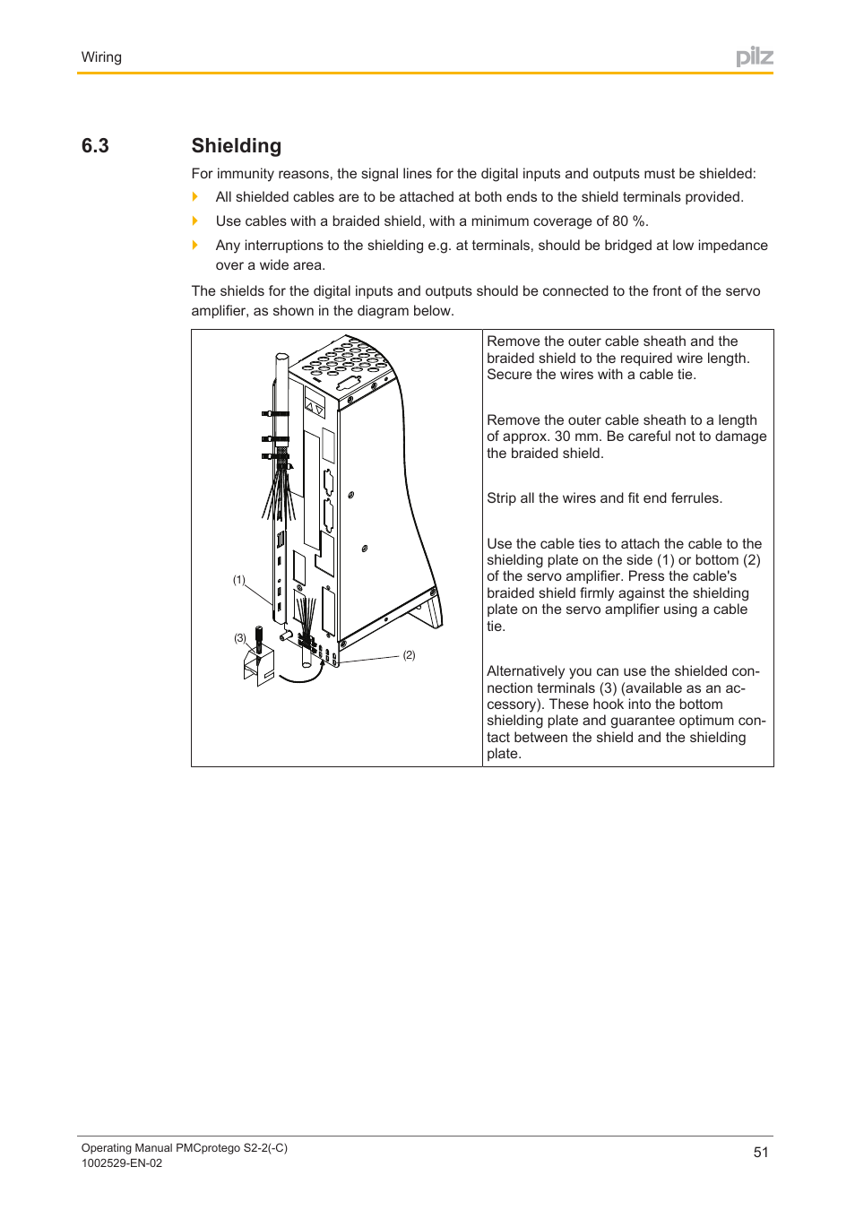 3 shielding, Shielding | Pilz PMCprimo DriveP.06/AA0/4/0/0/208-480VAC User Manual | Page 51 / 76