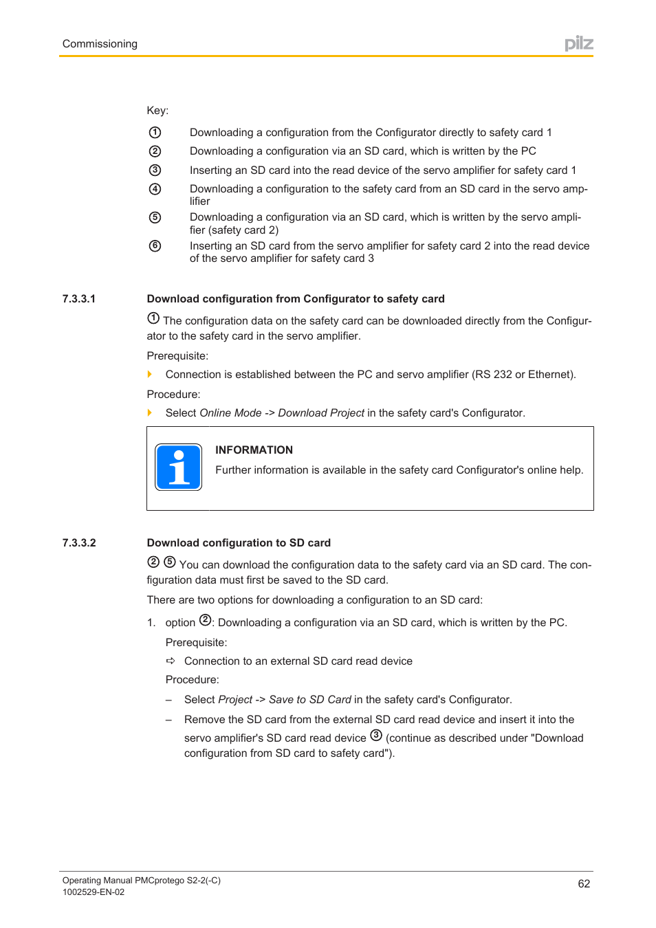 2 download configuration to sd card, Download configuration to sd card | Pilz PMCprimo DriveP.06/AA0/4/0/0/208-480VAC User Manual | Page 62 / 76