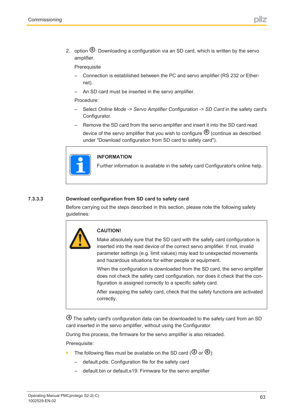 Download configuration from sd card to safety card | Pilz PMCprimo DriveP.06/AA0/4/0/0/208-480VAC User Manual | Page 63 / 76