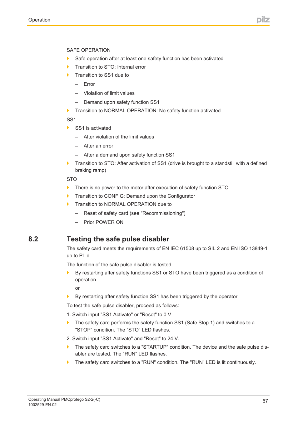 2 testing the safe pulse disabler, Testing the safe pulse disabler | Pilz PMCprimo DriveP.06/AA0/4/0/0/208-480VAC User Manual | Page 67 / 76