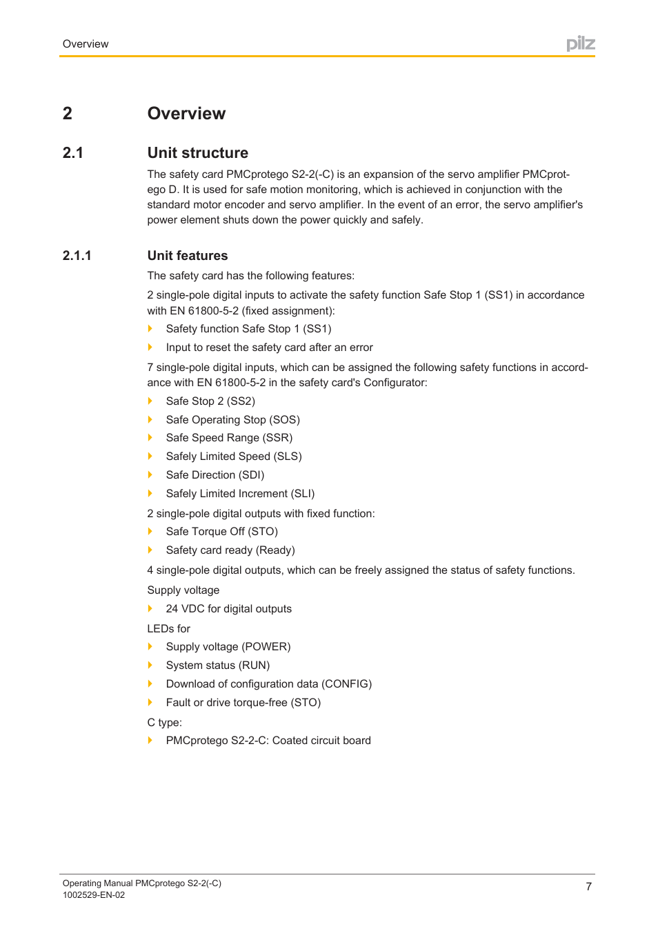 2 overview, 1 unit structure, 1 unit features | Section 2, Overview, Unit structure, Unit features, 2overview | Pilz PMCprimo DriveP.06/AA0/4/0/0/208-480VAC User Manual | Page 7 / 76