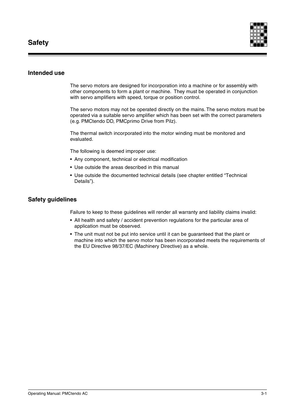 Safety, Intended use, Safety guidelines | Pilz Cable PMCprimoDrive>Mod-Profibus:L=0,45m User Manual | Page 15 / 88